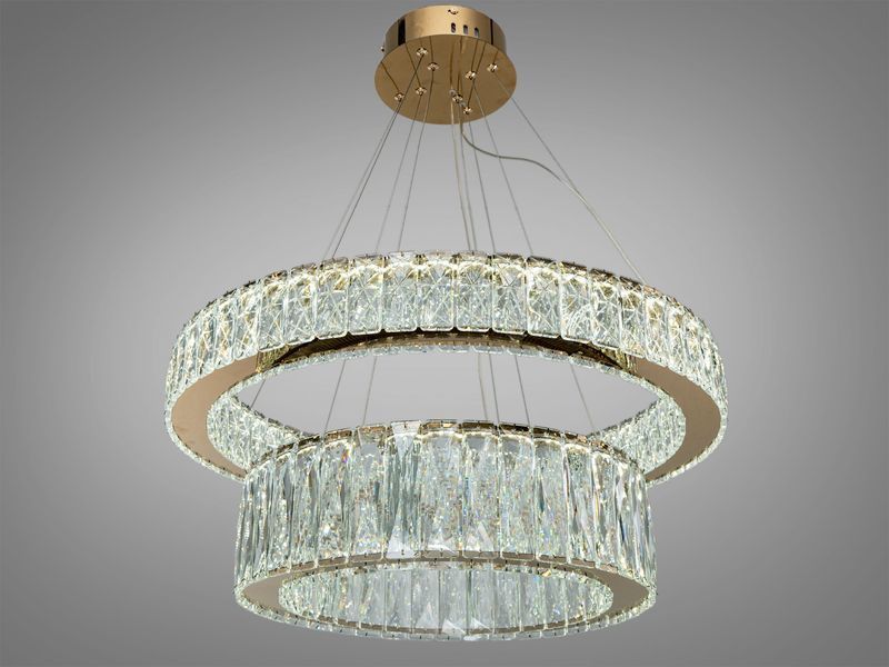 Кришталева люстра LED золото 105Вт пульт 575/600+420G фото