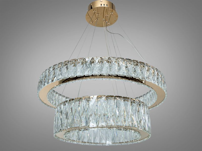 Кришталева люстра LED золото 105Вт пульт 575/600+420G фото